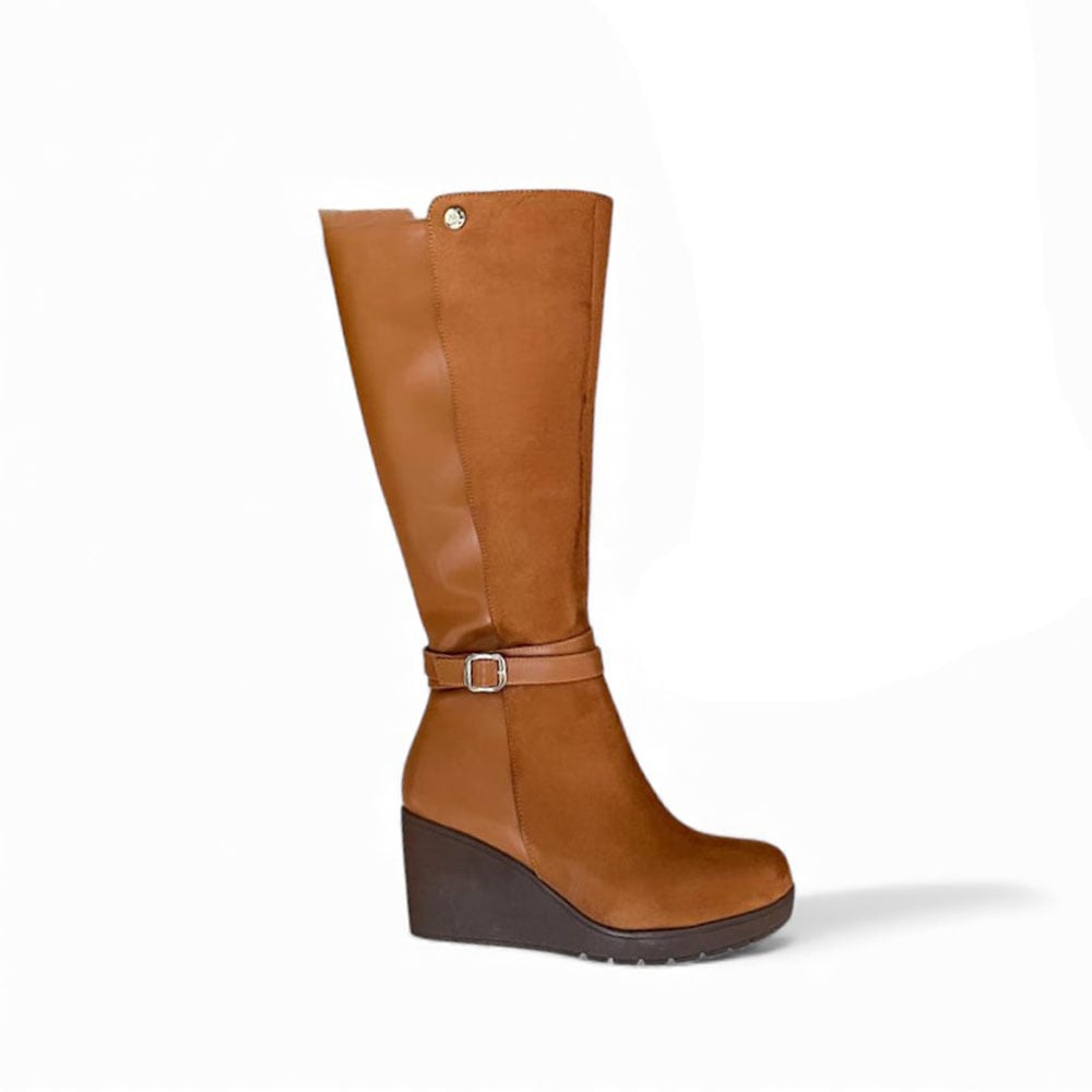 BOTA MUJER 1431L-70 CUÑA 7 GAMUZA DELANTERA COLOR CARAMELO - 1