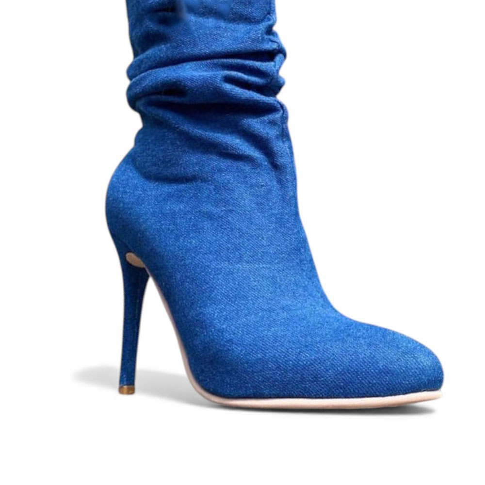 BOTIN MUJER 1299P-68 PLANTA DE GOMA TACO #9 PLATAFORMA INTERNA #2 GAMUZA COLOR AZUL JEANS - 1