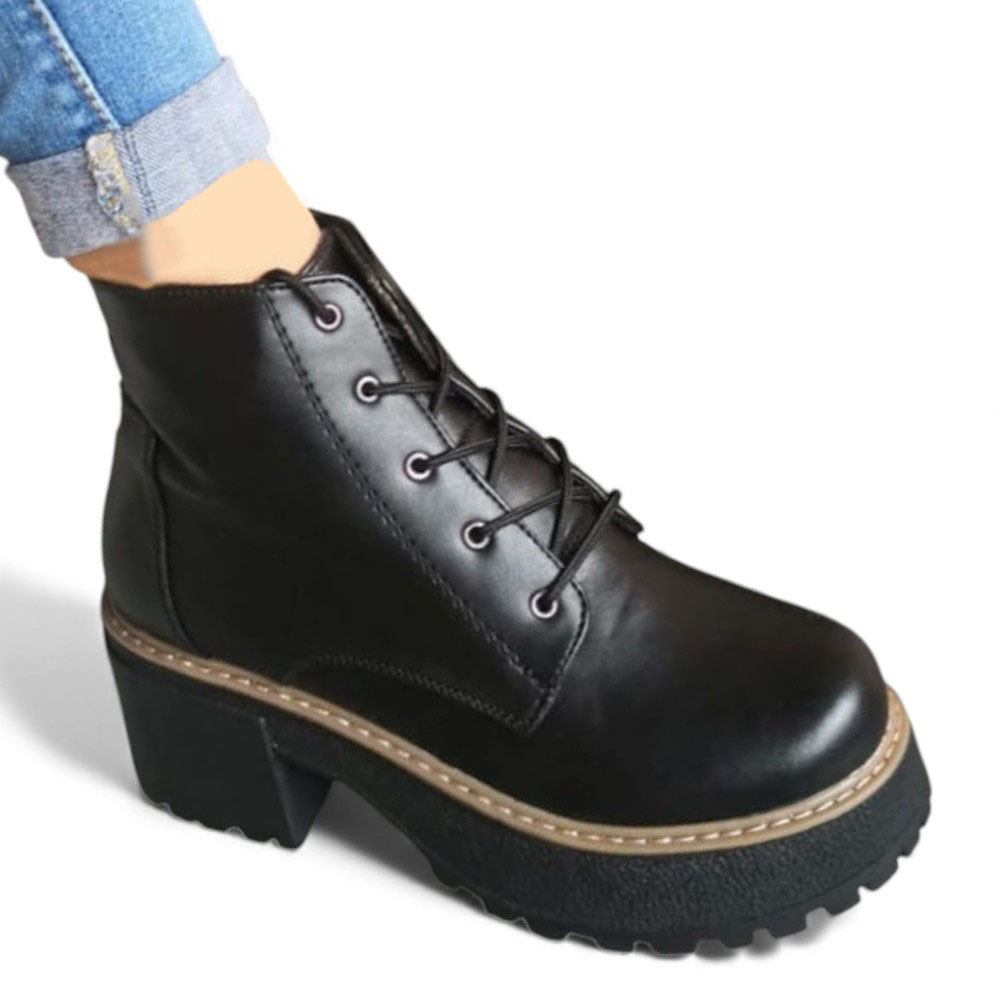 BOTIN MUJER 1299P-63 PLANTA DE GOMA TACO #5 CON PLATAFORMA BIOCUERO COLOR NEGRO - 1