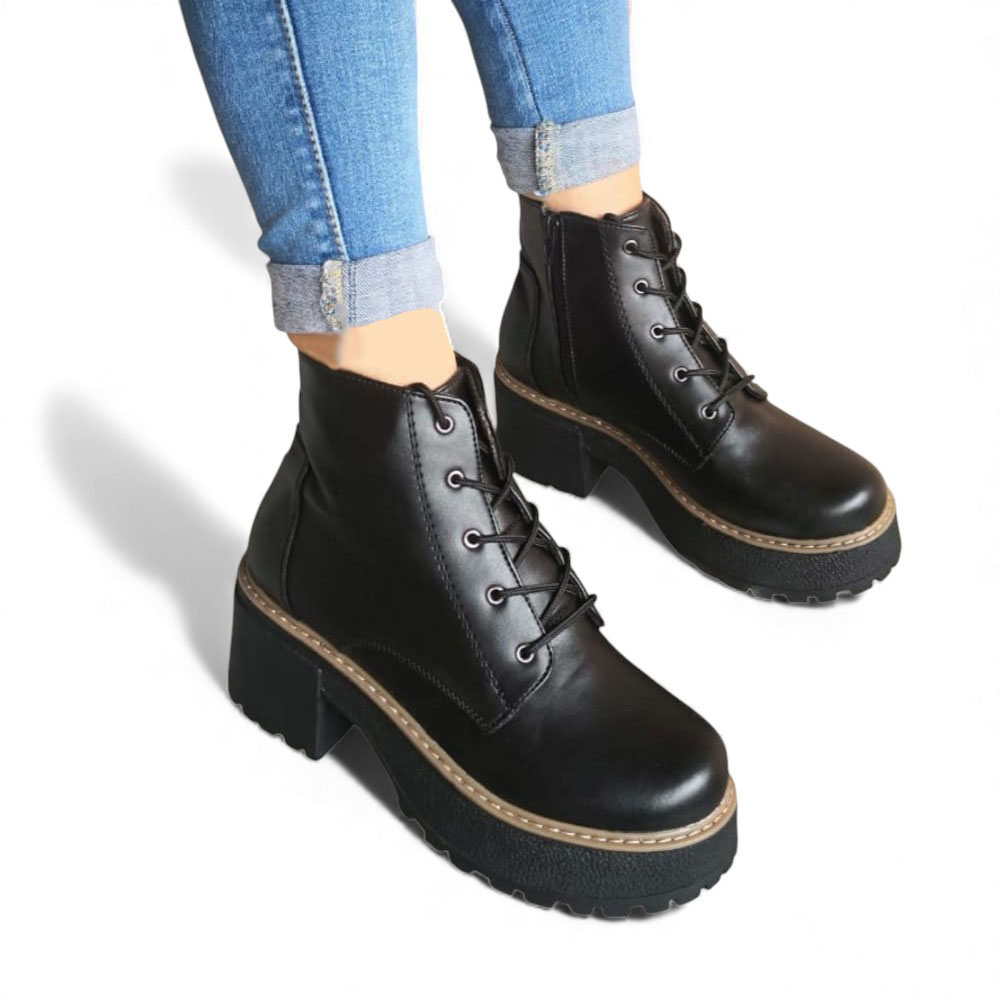 BOTIN MUJER 1299P-63 PLANTA DE GOMA TACO #5 CON PLATAFORMA BIOCUERO COLOR NEGRO - 2
