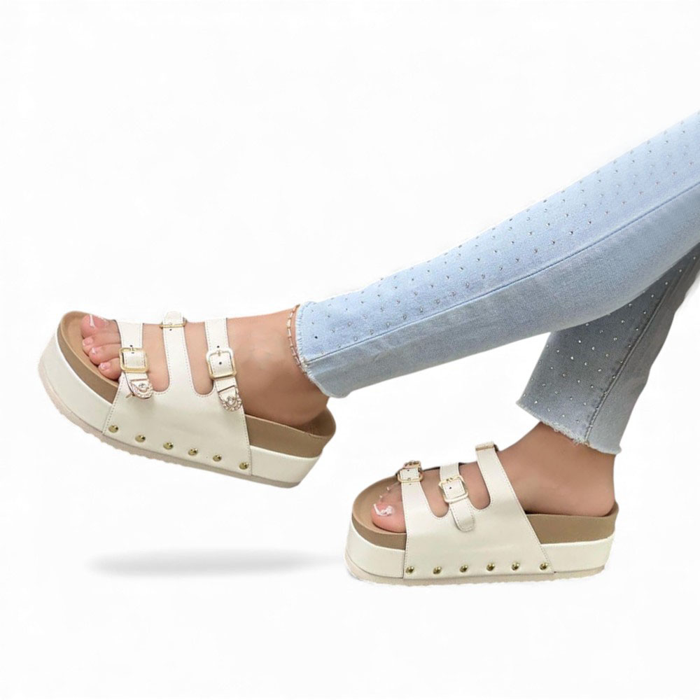 SANDALIA MUJER 1299P-55 PLANTA DE GOMA TACO #5 ESCARCHADO WHITE BIOCUERO COLOR BLANCO - 2