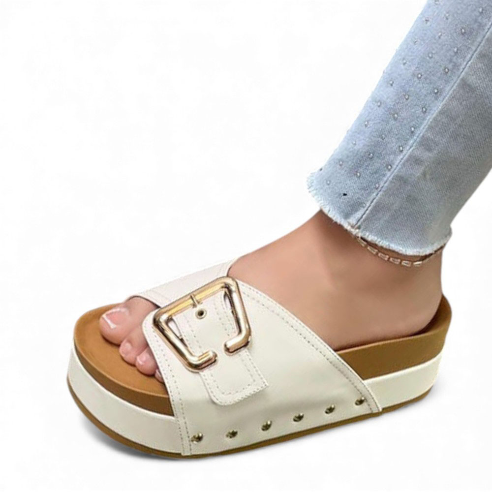 SANDALIA MUJER 1299P-55 PLANTA DE GOMA TACO #5 ESCARCHADO WHITE BIOCUERO COLOR BLANCO - 3