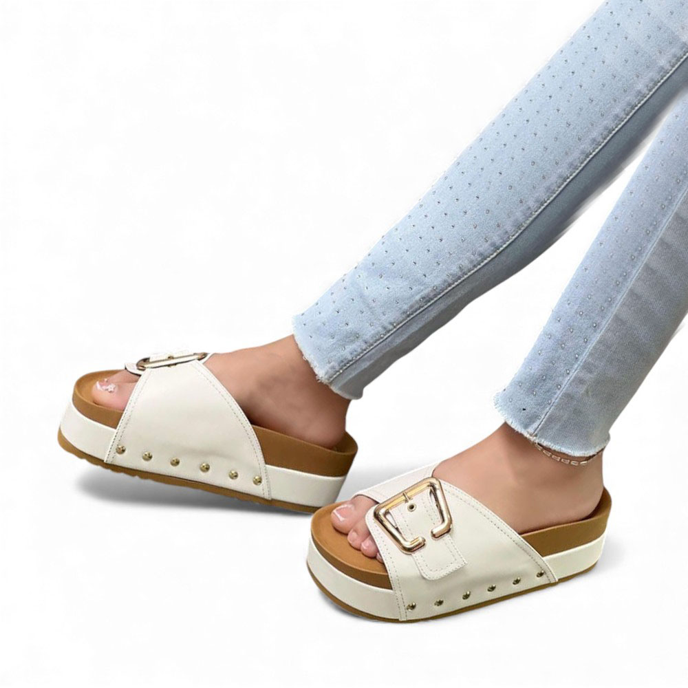 SANDALIA MUJER 1299P-55 PLANTA DE GOMA TACO #5 ESCARCHADO WHITE BIOCUERO COLOR BLANCO - 4