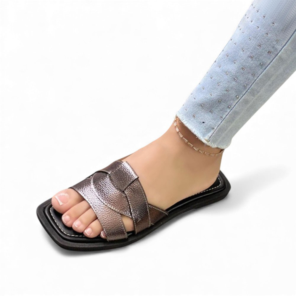 SANDALIA MUJER 1299P-35 PLANTA DE GOMA BIOCUERO LABRADO COLOR PLATA QUEMADA - 1