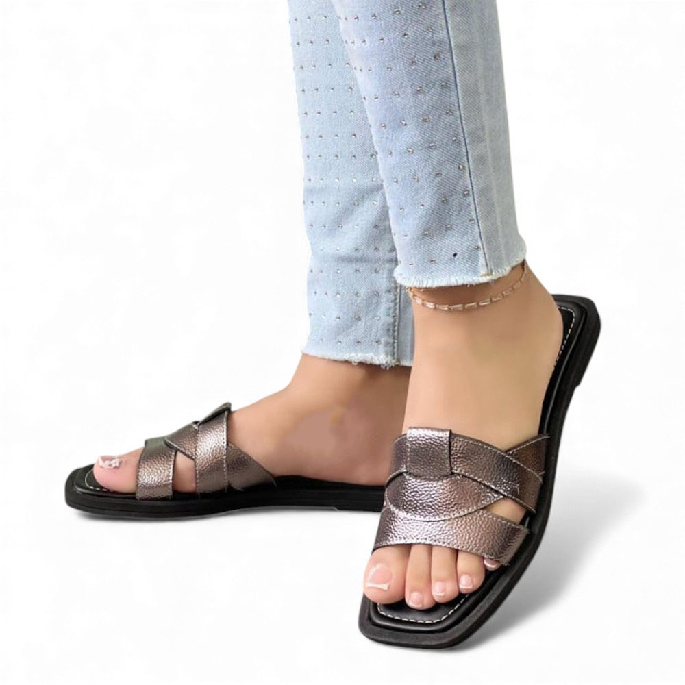 SANDALIA MUJER 1299P-35 PLANTA DE GOMA BIOCUERO LABRADO COLOR PLATA QUEMADA - 2