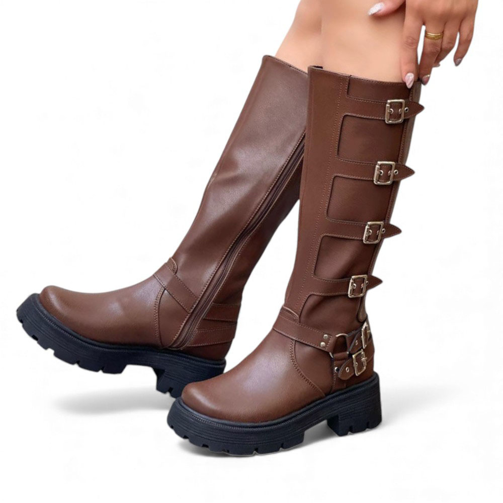BOTA MUJER 1299P-85 PLANTA DE GOMA TACO #5 BIOCUERO CON 6 EVILLAS COLOR MORO - 2