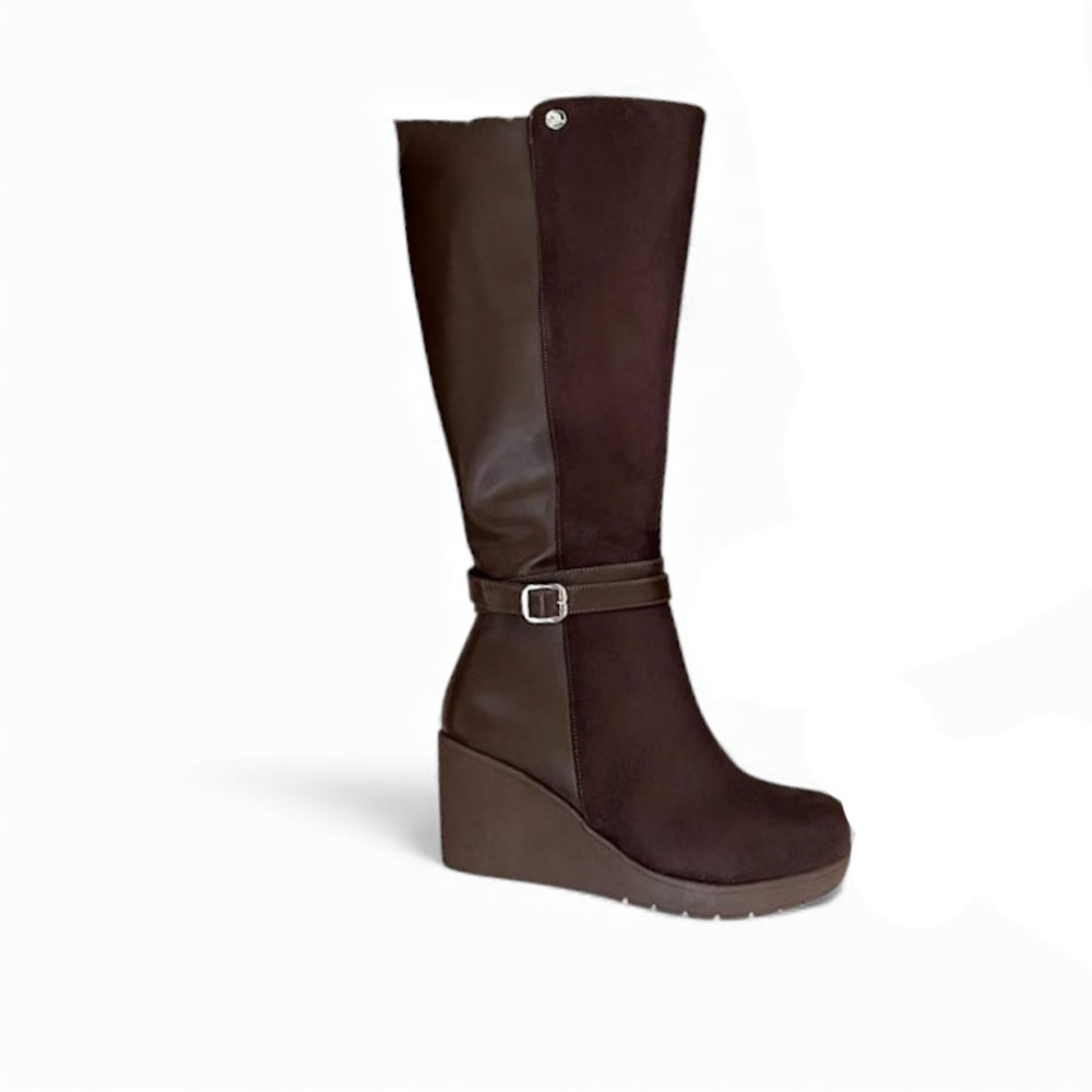 BOTA MUJER 1431L-70 CUÑA 7 GAMUZA DELANTERA COLOR CHOCOLATE - 1