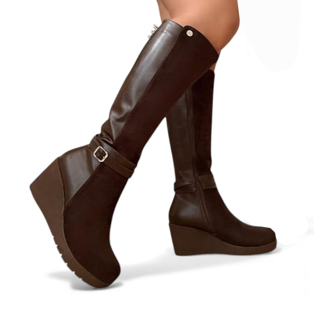 BOTA MUJER 1431L-70 CUÑA 7 GAMUZA DELANTERA COLOR CHOCOLATE - 2