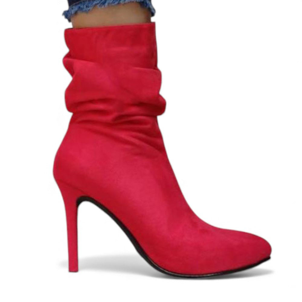 BOTIN MUJER 1299P-68 PLANTA DE GOMA TACO #9 PLATAFORMA INTERNA #2 GAMUZA COLOR ROJO - 1