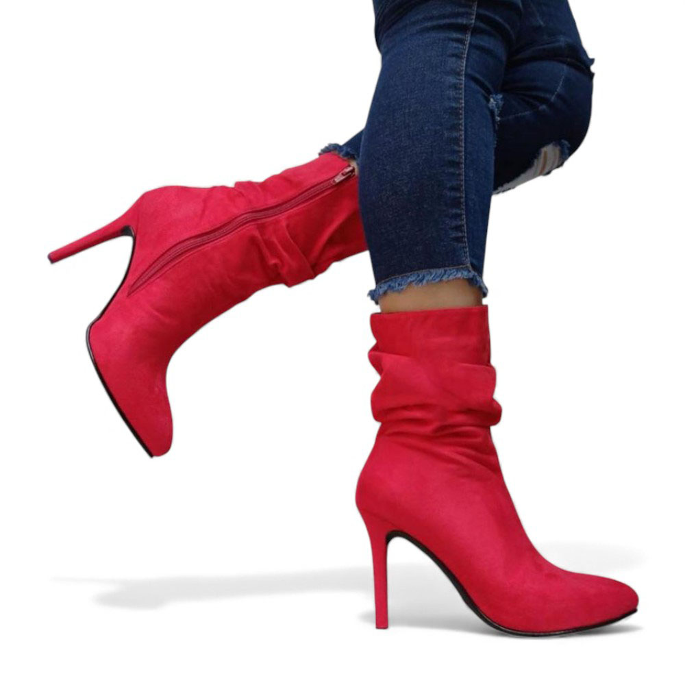 BOTIN MUJER 1299P-68 PLANTA DE GOMA TACO #9 PLATAFORMA INTERNA #2 GAMUZA COLOR ROJO - 2
