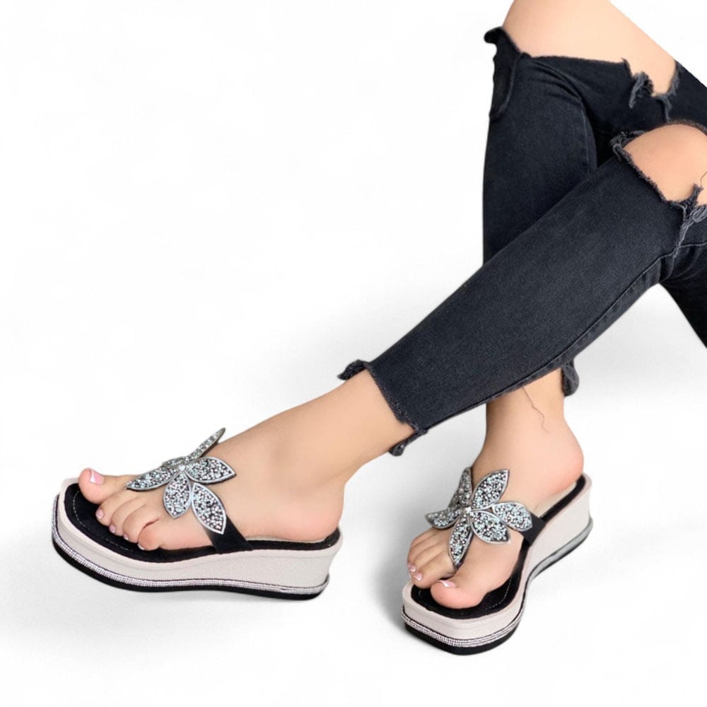 SANDALIA MUJER 1431L-48 FLOR PLATAFORMA 5 COLOR NEGRO - 2