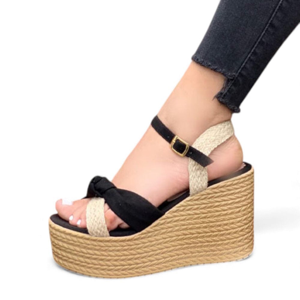SANDALIA MUJER 1431L-58 GAMUZA Y SOGUILLA PLANTA PU PLANTA #9 COLOR NEGRO - 1