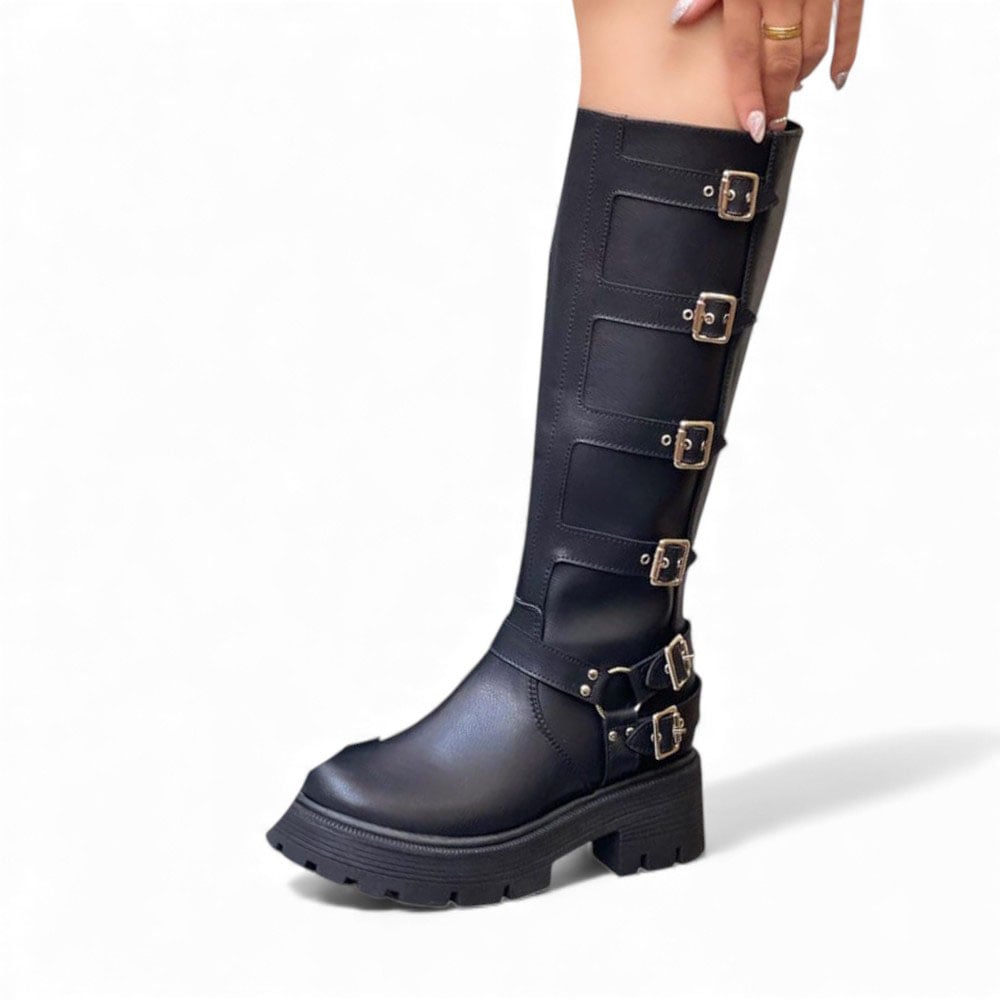 BOTA MUJER 1299P-85 PLANTA DE GOMA TACO #5 BIOCUERO CON 6 EVILLAS COLOR NEGRO - 1