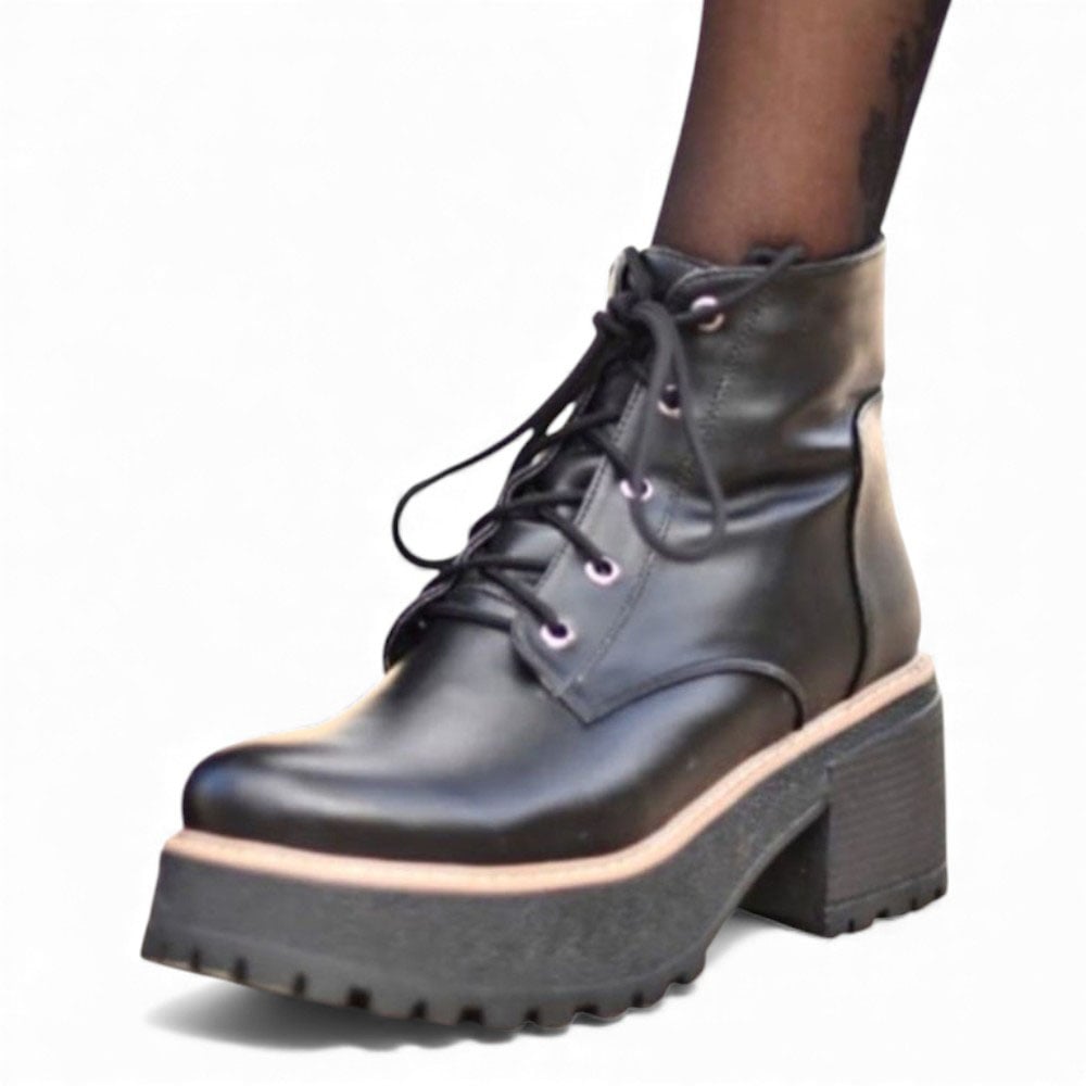 BOTIN MUJER 1299P-63 PLANTA DE GOMA TACO #5 CON PLATAFORMA BIOCUERO COLOR CARAMELO - 1