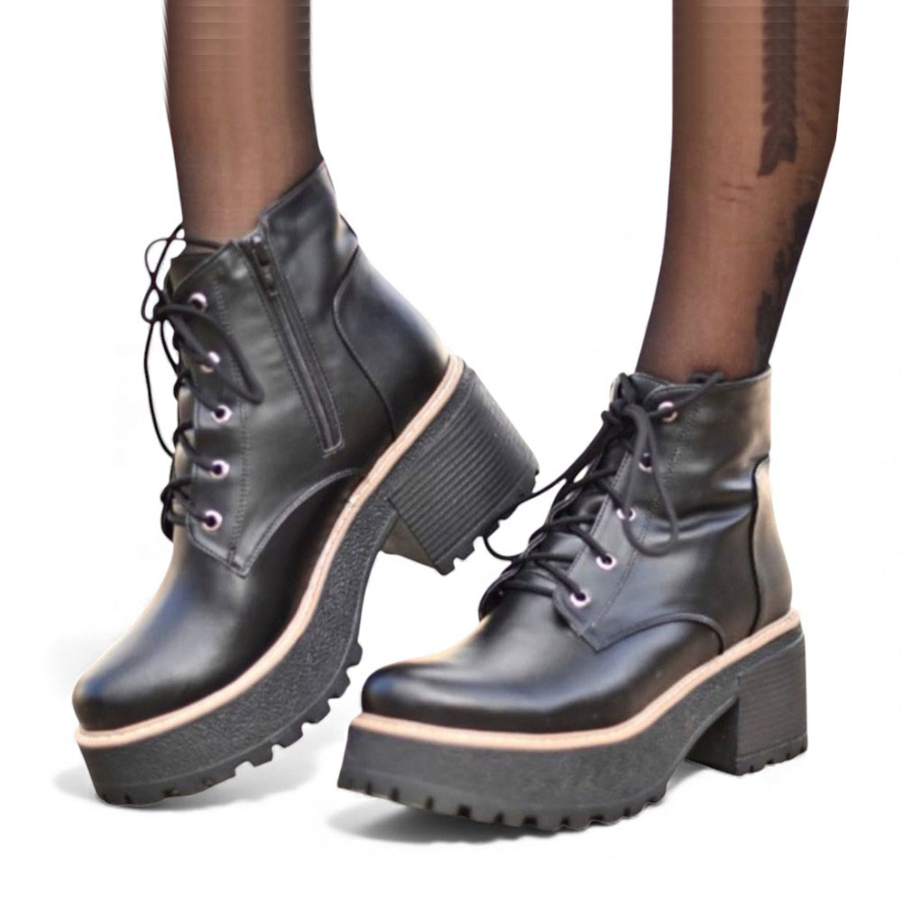 BOTIN MUJER 1299P-63 PLANTA DE GOMA TACO #5 CON PLATAFORMA BIOCUERO COLOR CARAMELO - 2