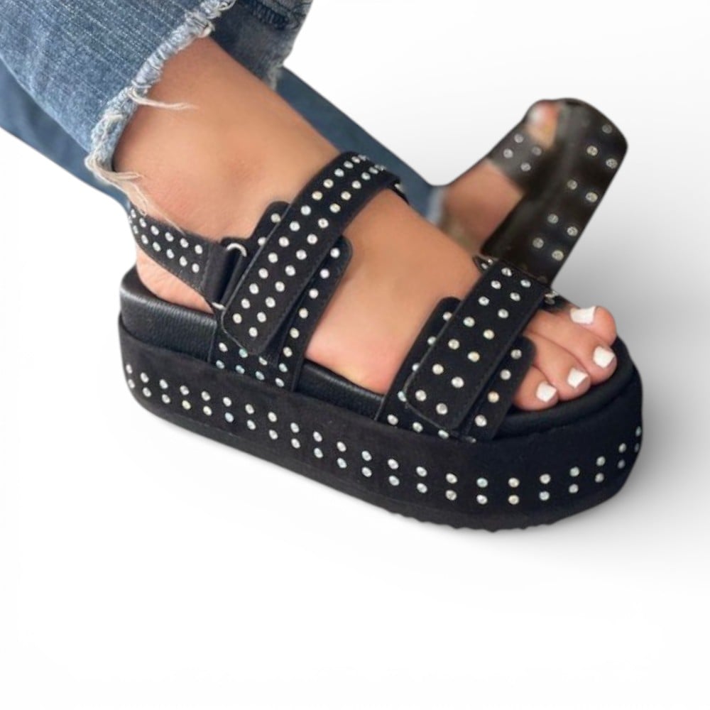 SANDALIA DOBLE PEGA SUEDER BIOCUERO 1157 5C-52 COLOR NEGRO - 1