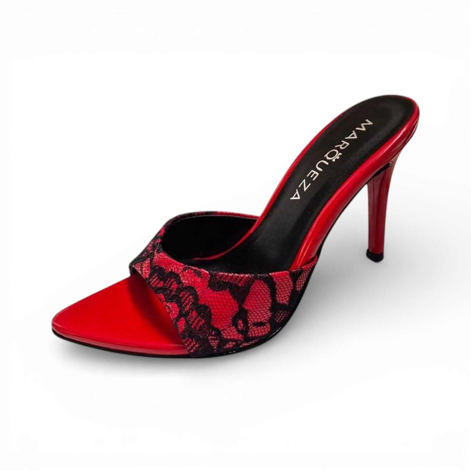 STILETTOS MUJER TACO 9 ENCAJE 1062L-69 COLOR ROJO - 1