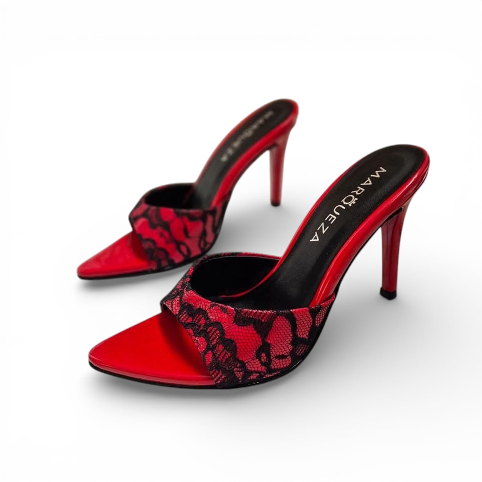 STILETTOS MUJER TACO 9 ENCAJE 1062L-69 COLOR ROJO - 2