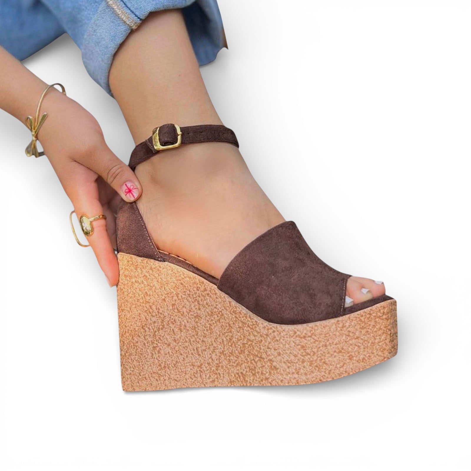 SANDALIA MUJER CUÑA 12 1062L-55 COLOR MARRON - 1