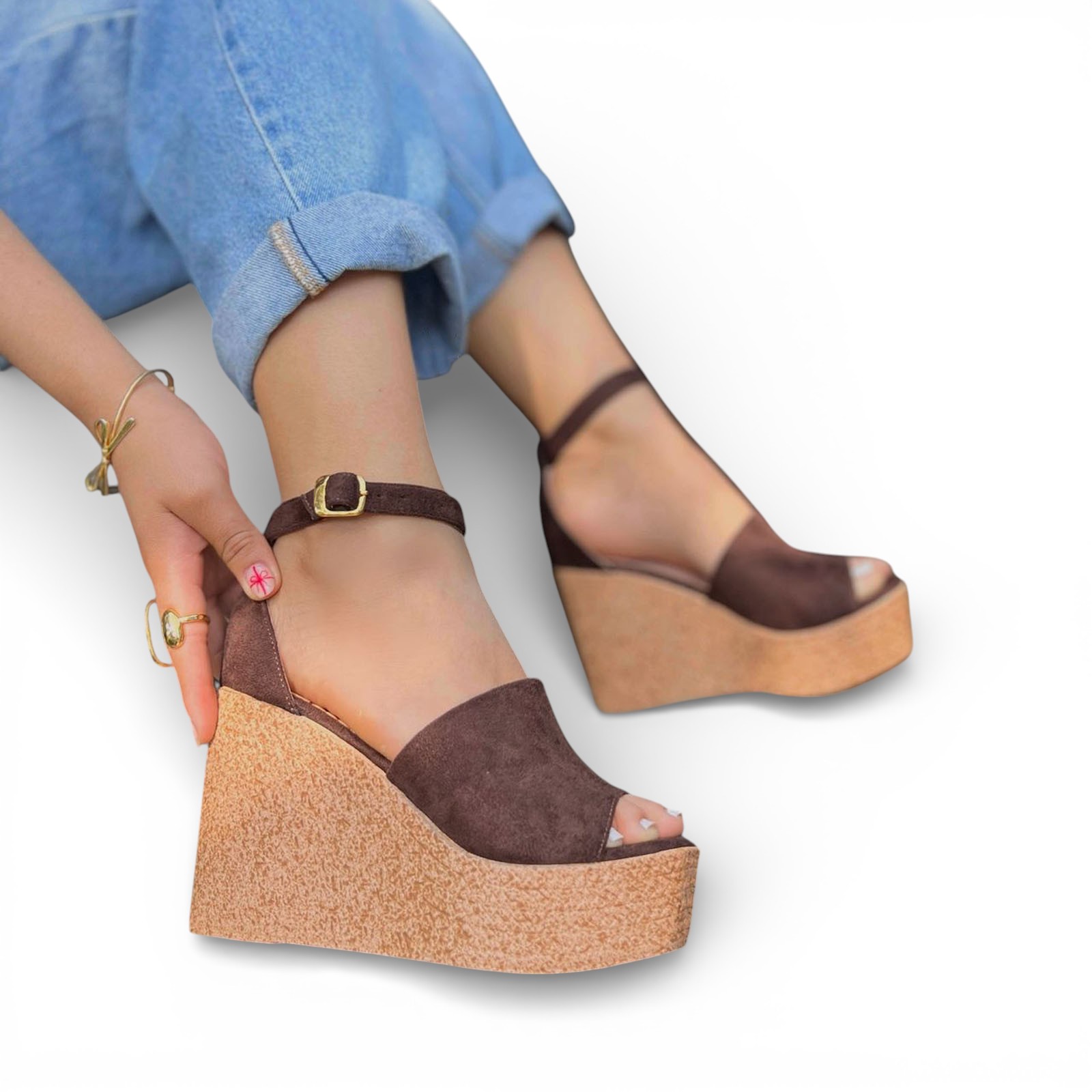 SANDALIA MUJER CUÑA 12 1062L-55 COLOR MARRON - 2