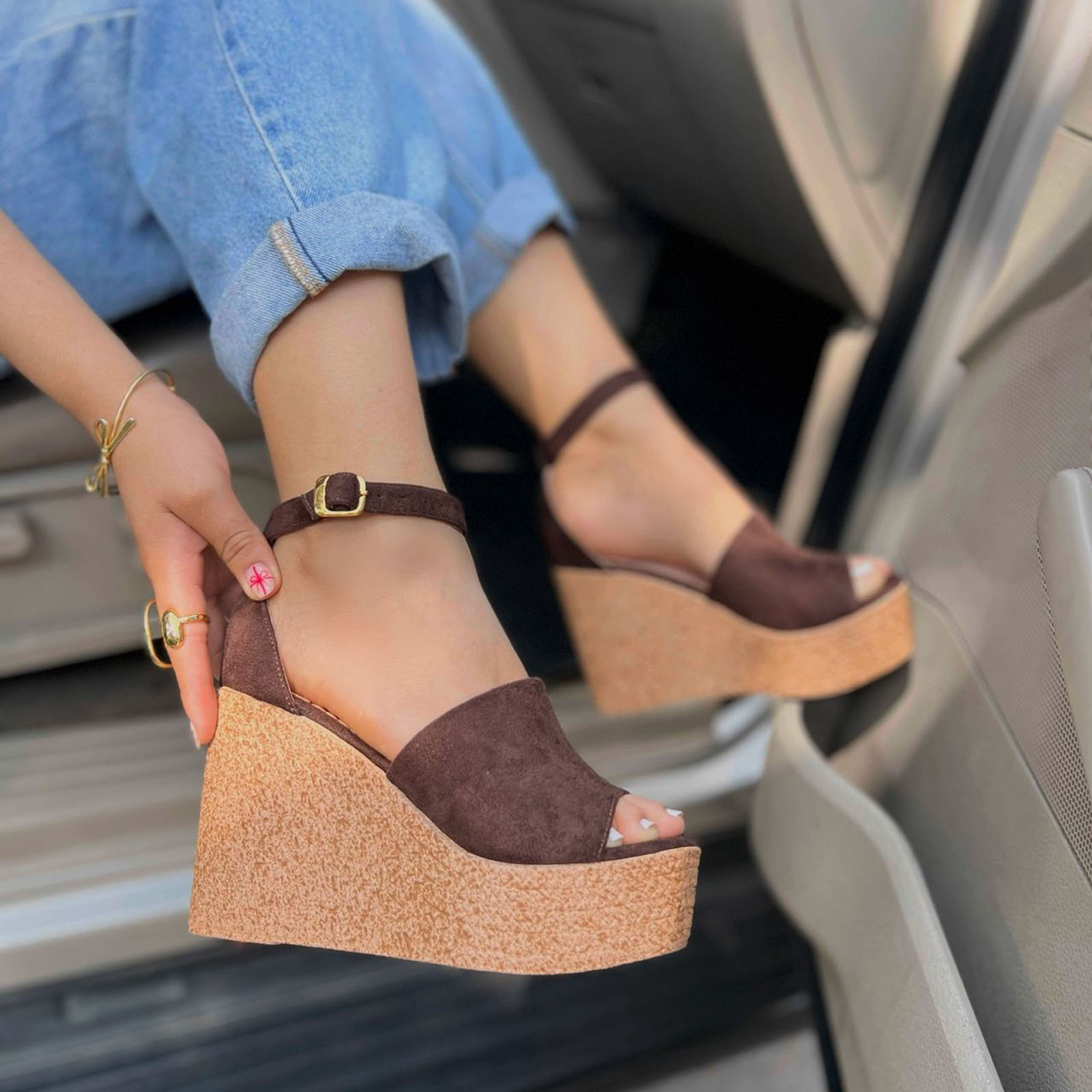 SANDALIA MUJER CUÑA 12 1062L-55 COLOR MARRON - 3