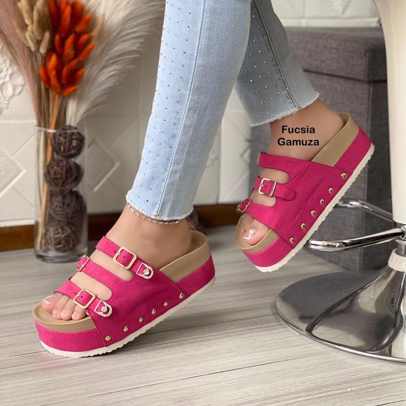 SANDALIA SUECO MUJER PLATAFORMA #5 1299-55 COLOR FUCSIA - 3