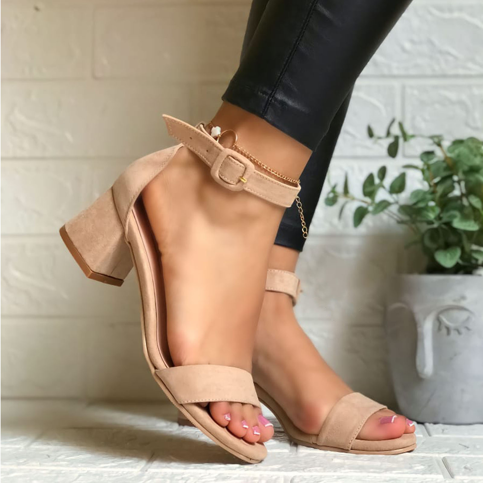 SANDALIA MUJER CLASICA TACO 5 2086L-55 COLOR BEIGE - 2
