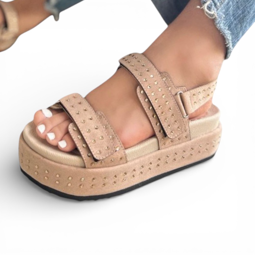 SANDALIA DOBLE PEGA SUEDER BIOCUERO 1157 5C-52 COLOR BEIGE - 1