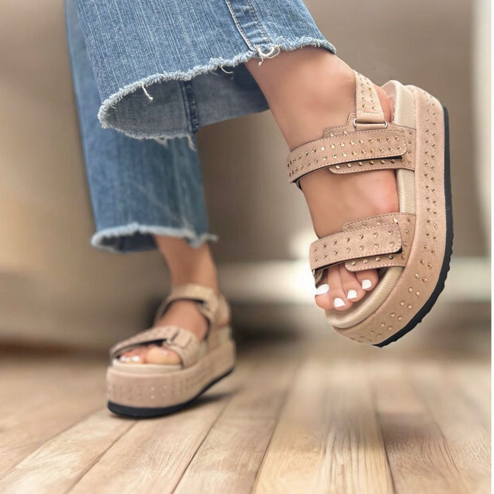 SANDALIA DOBLE PEGA SUEDER BIOCUERO 1157 5C-52 COLOR BEIGE - 2