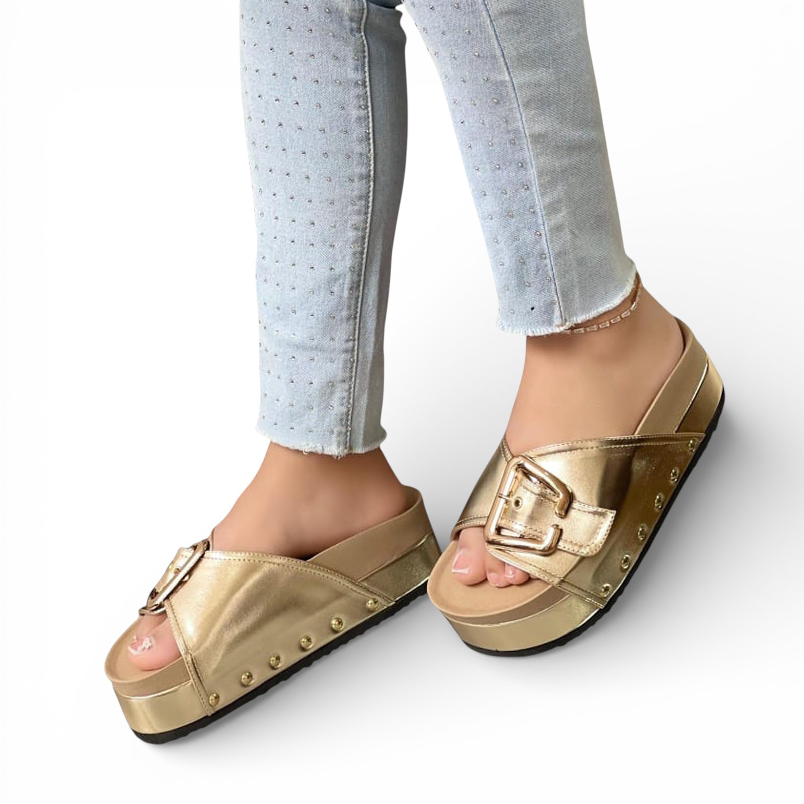 SANDALIA SUECO MUJER PLATAFORMA #5 1299-55 COLOR DORADO - 2
