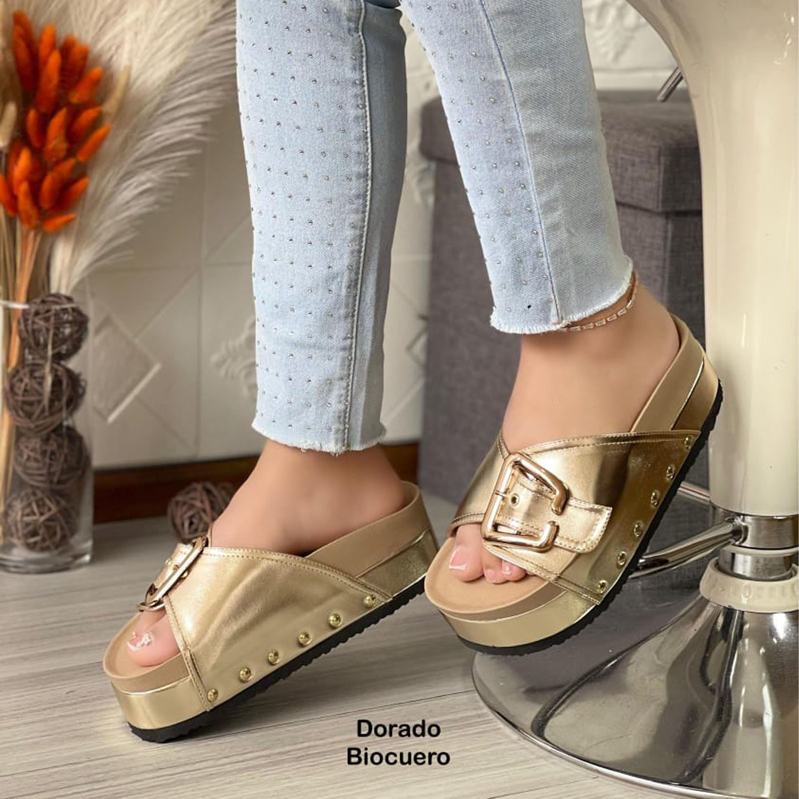 SANDALIA SUECO MUJER PLATAFORMA #5 1299-55 COLOR DORADO - 3