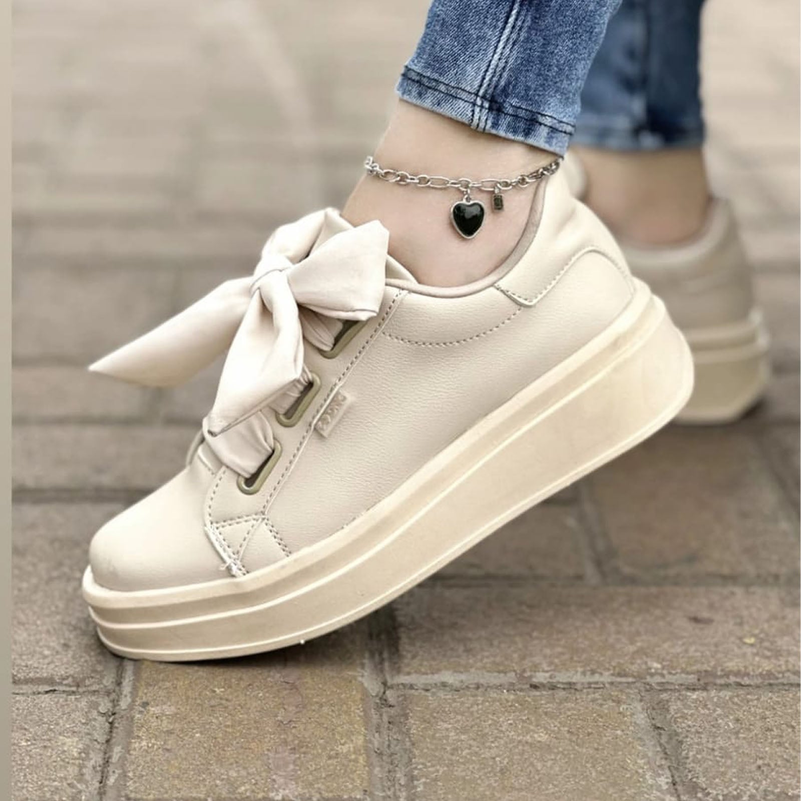 ZAPATILLA MUJER CON CINTA COCO -57 PLANTA EXPANSO TACO 3 COLOR BEIGE - 4