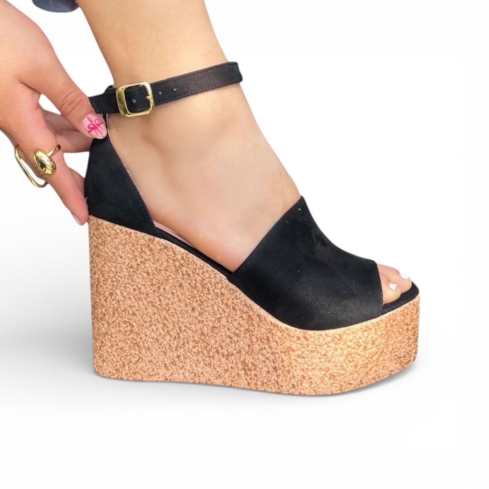 SANDALIA MUJER CUÑA 12 1062L-55 COLOR NEGRO - 1