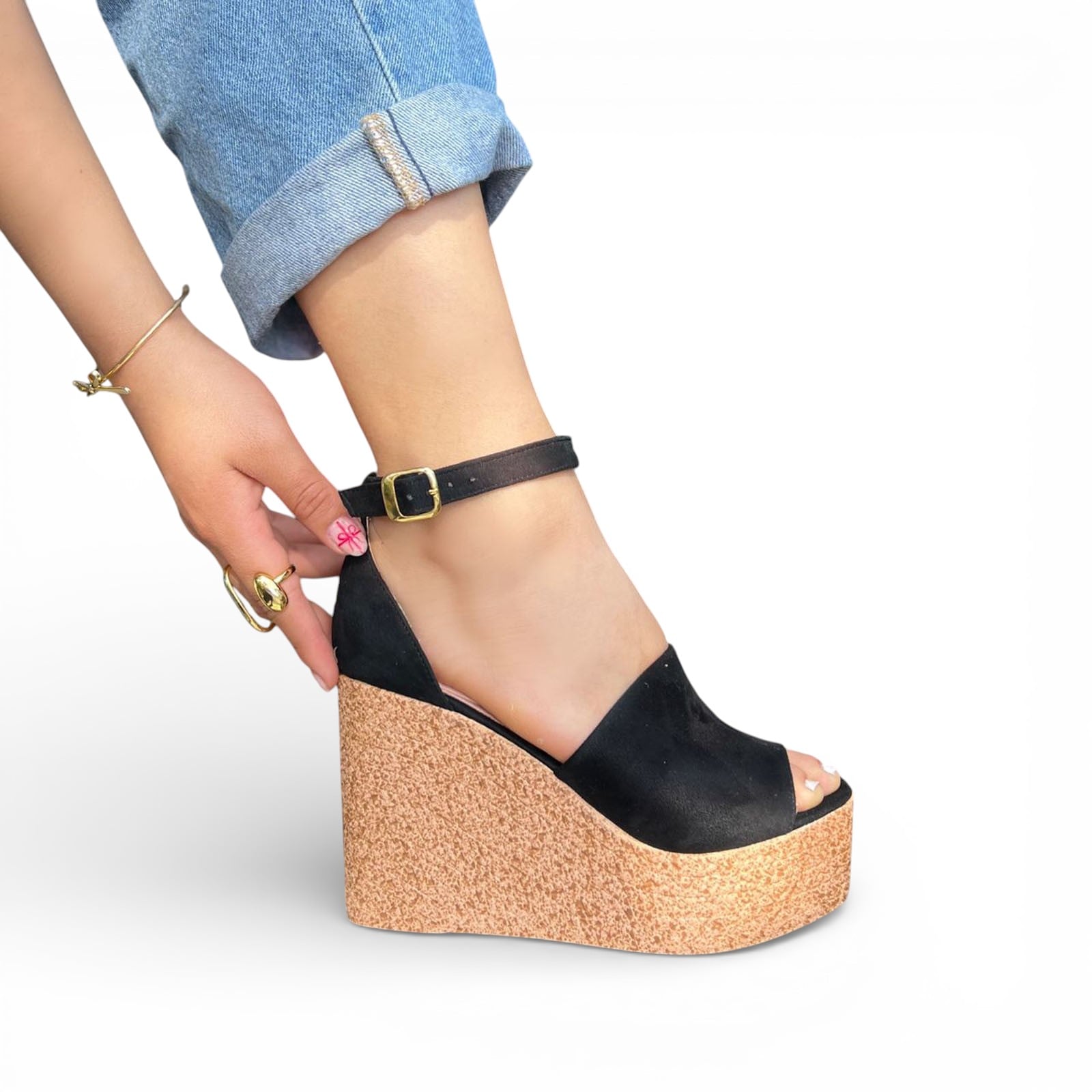 SANDALIA MUJER CUÑA 12 1062L-55 COLOR NEGRO - 2