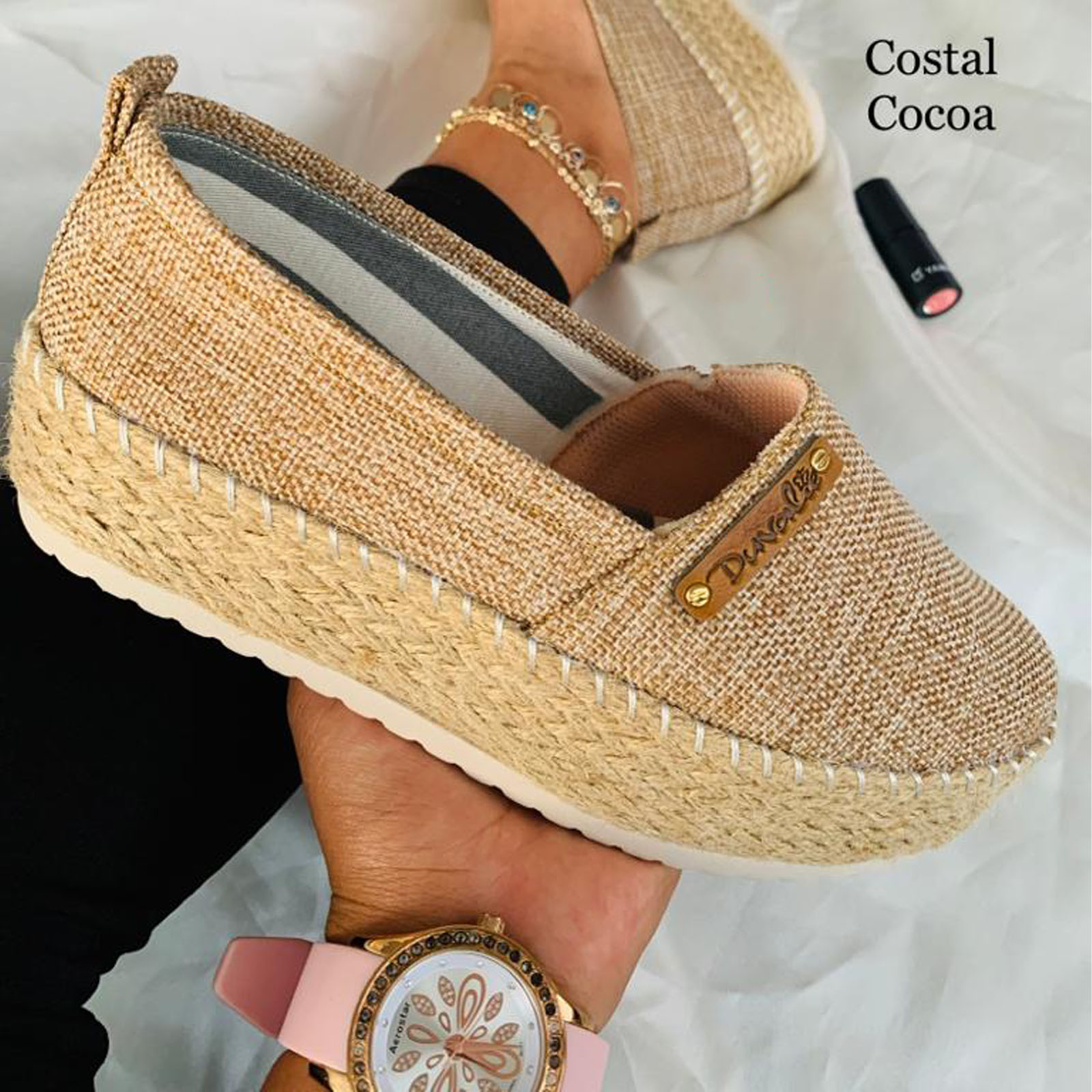 ALPARGATA MUJER 1299-50 TELA PLATAFORMA 5 YUTE COLOR COCOA - 3