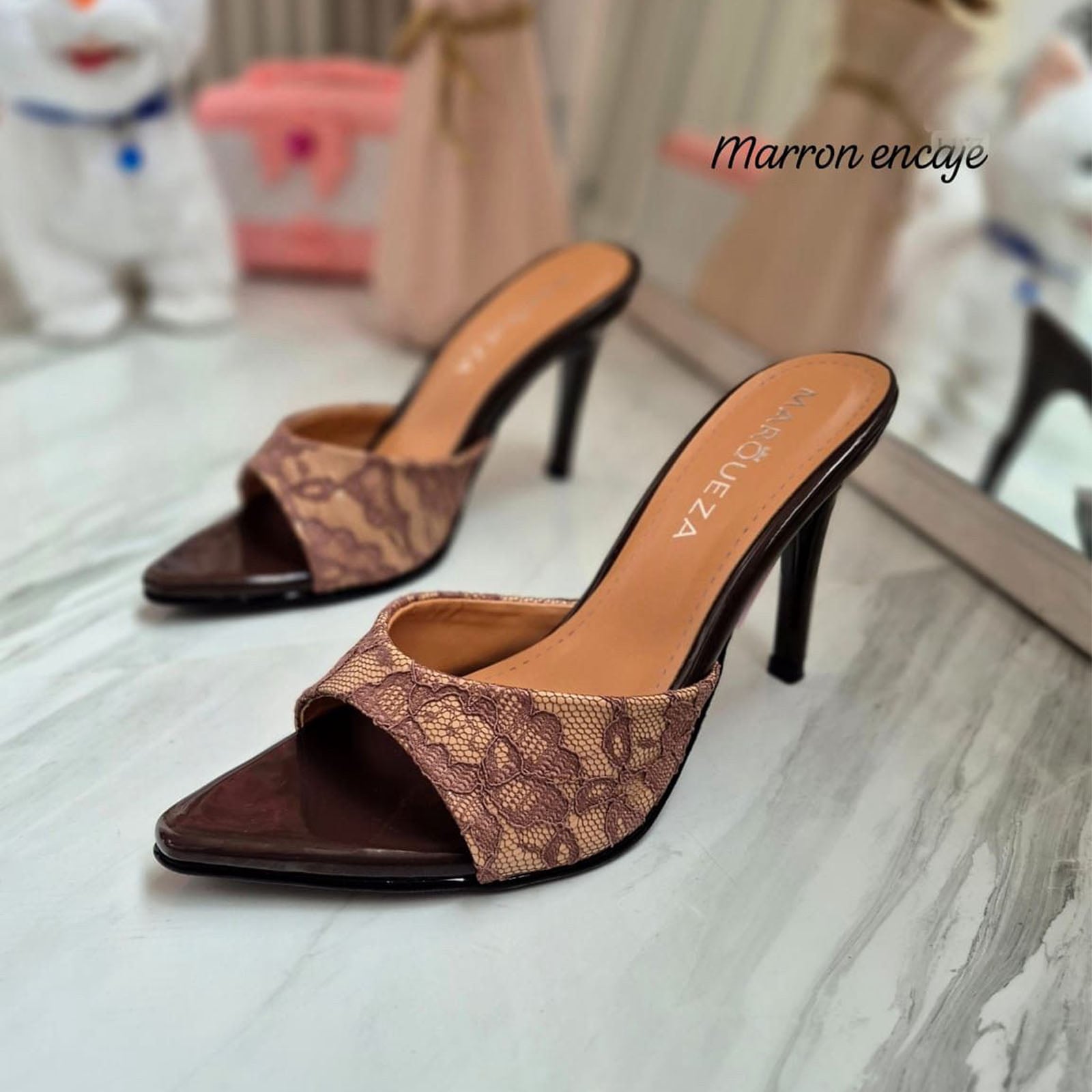 STILETTOS MUJER TACO 9 ENCAJE 1062L-69 COLOR GUINDA - 3