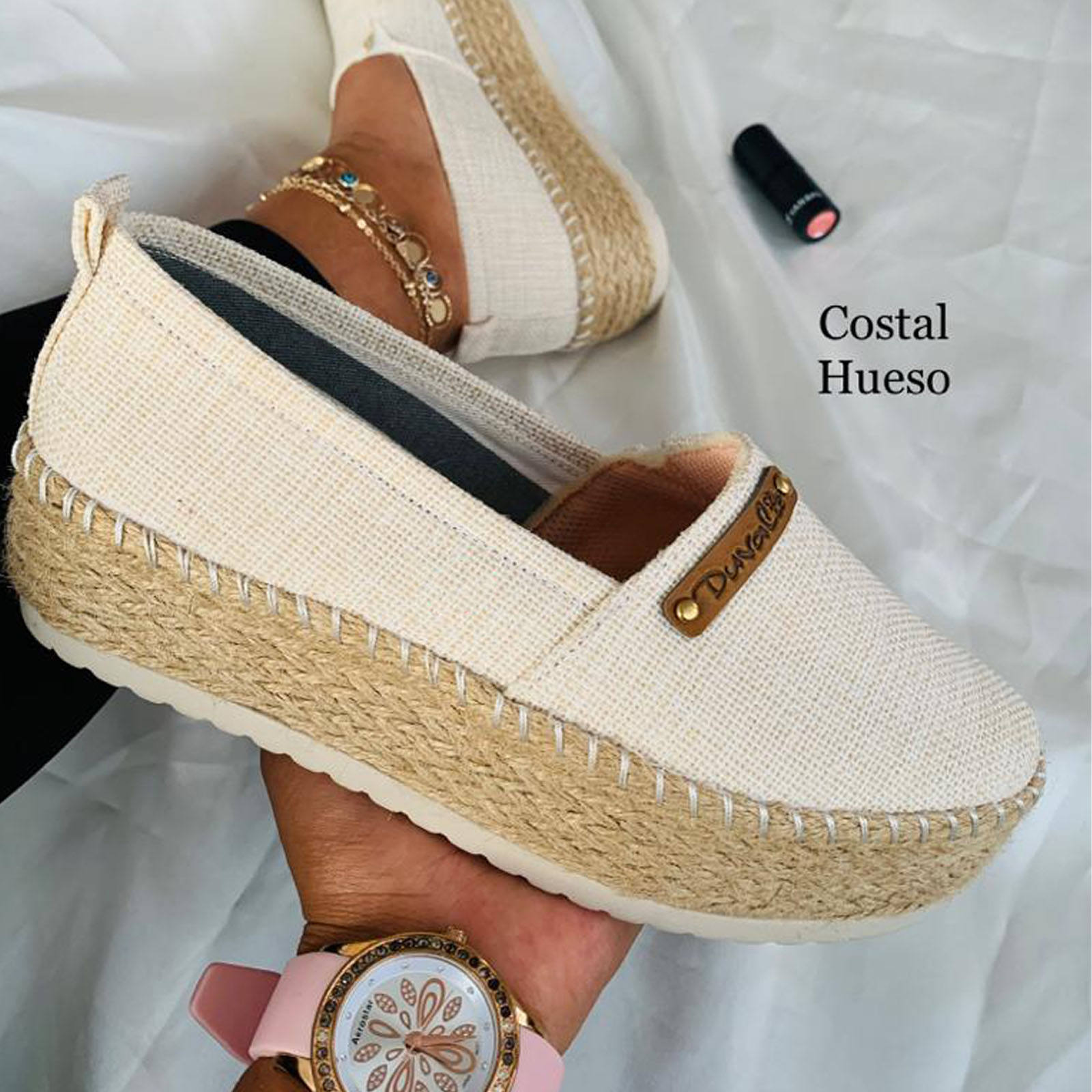 ALPARGATA MUJER 1299-50 TELA PLATAFORMA 5 YUTE COLOR HUESO - 3