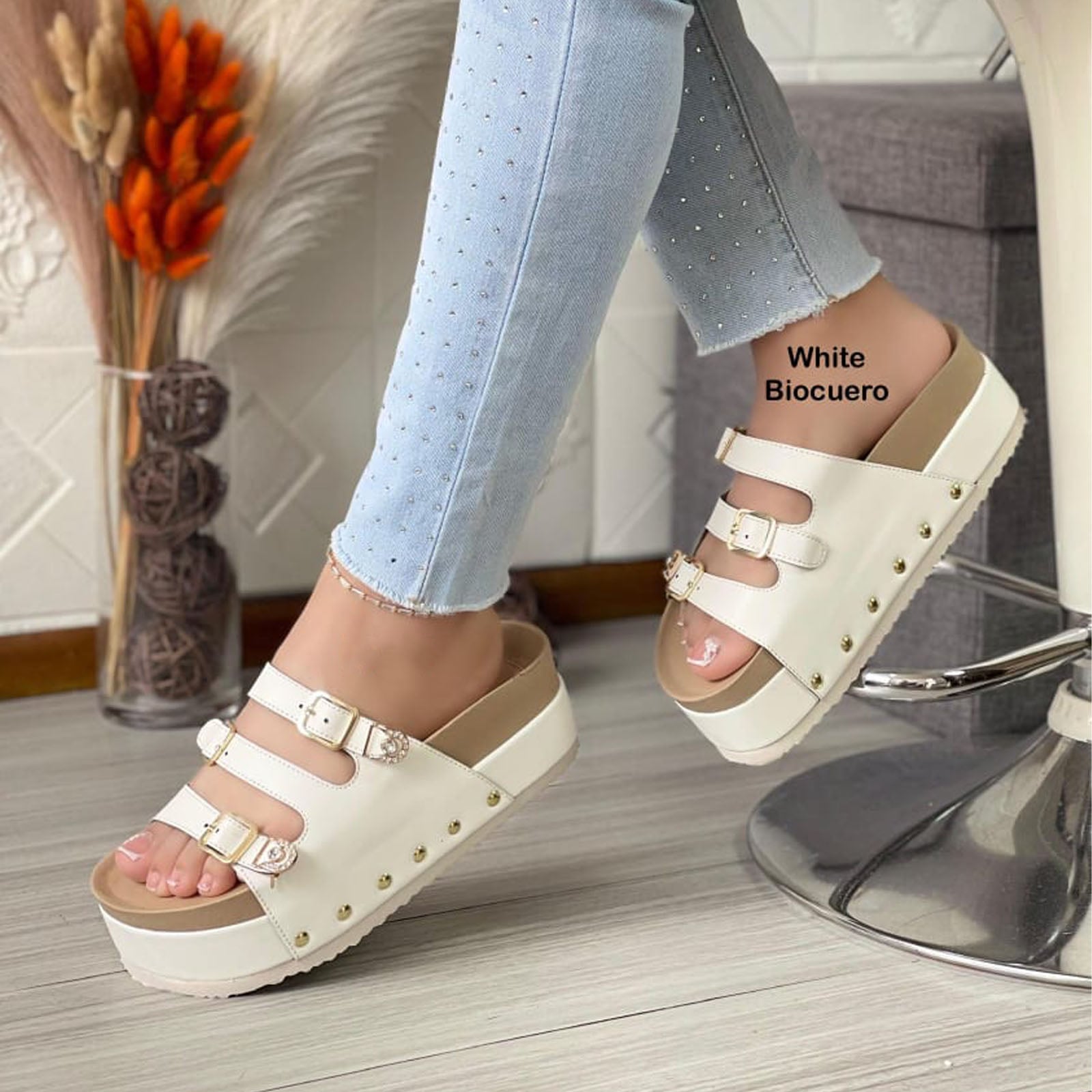 SANDALIA SUECO MUJER PLATAFORMA #5 1299-55 COLOR BLANCO - 3