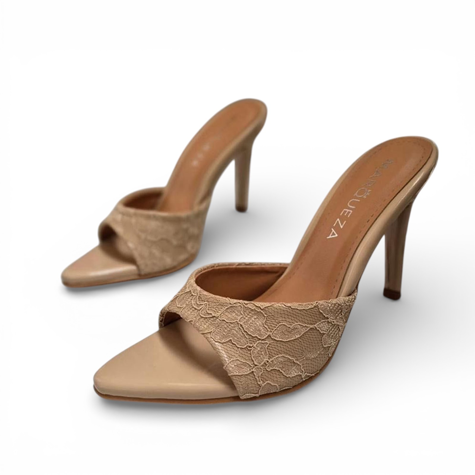 STILETTOS MUJER TACO 9 ENCAJE 1062L-69 COLOR BEIGE - 2
