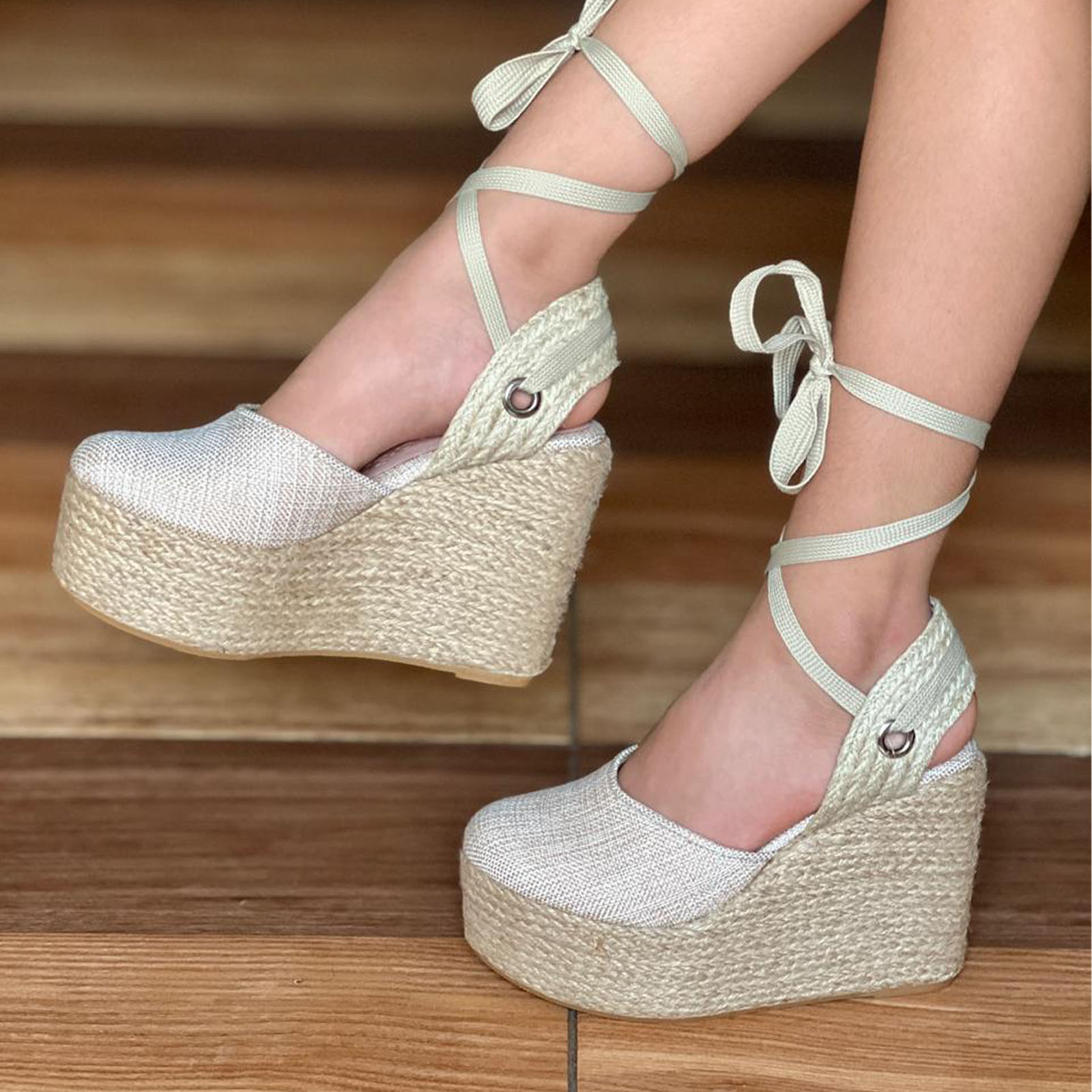 ALPARGATA MUJER YUTE ALTO X9 2086L-62 COLOR BEIGE - 3
