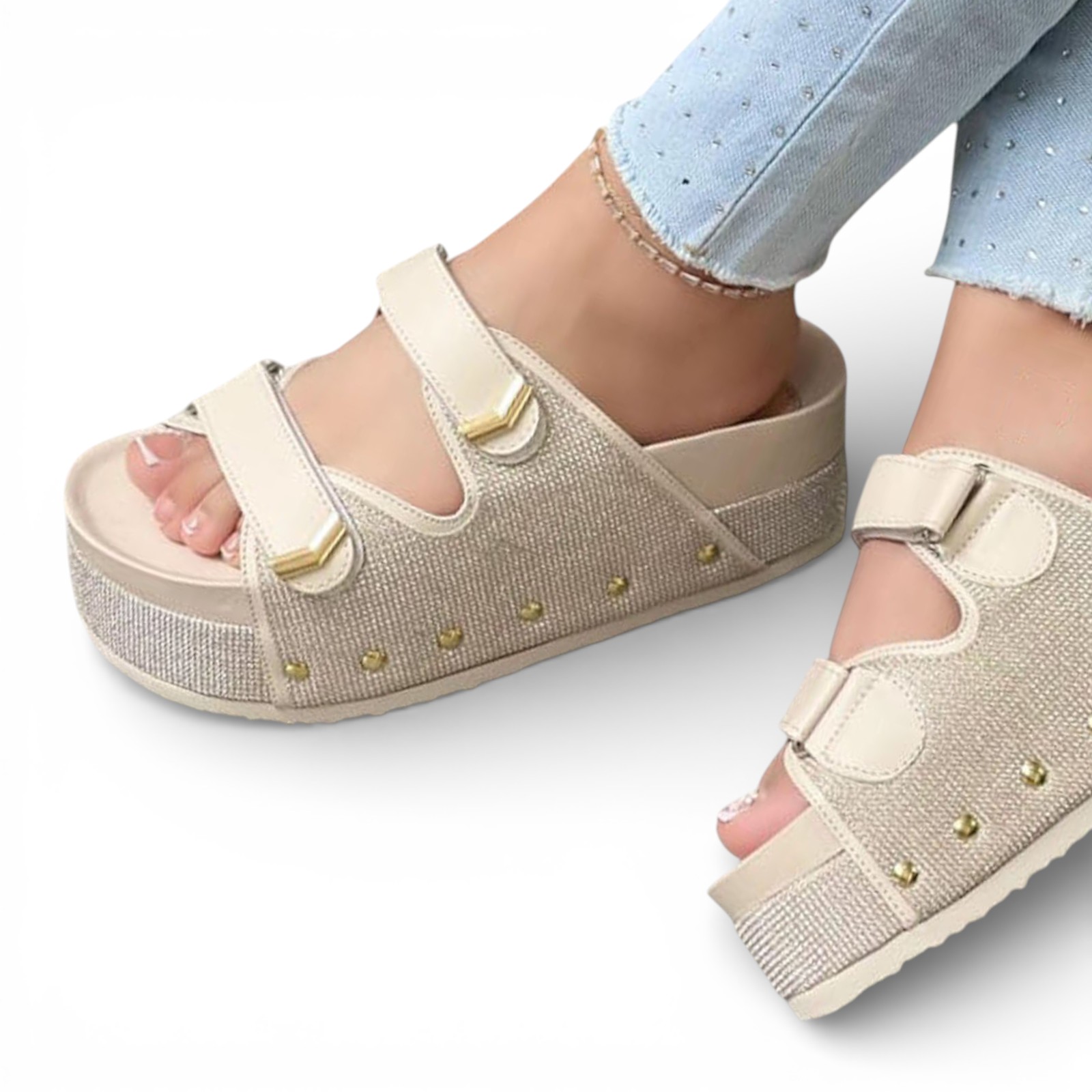 SANDALIA SUECO MUJER PLATAFORMA #5 1299-55 COLOR HUESO - 1
