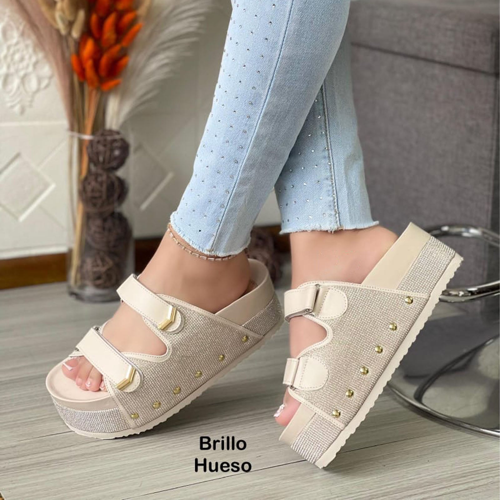 SANDALIA SUECO MUJER PLATAFORMA #5 1299-55 COLOR HUESO - 3