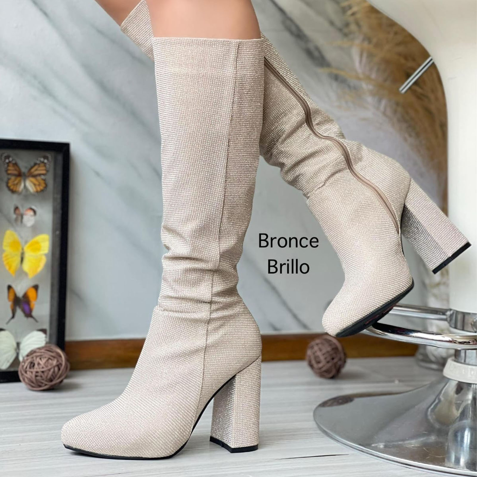 BOTA MUJER 1299-90 TEXTURA TACO #9 COLOR BRONCE - 3
