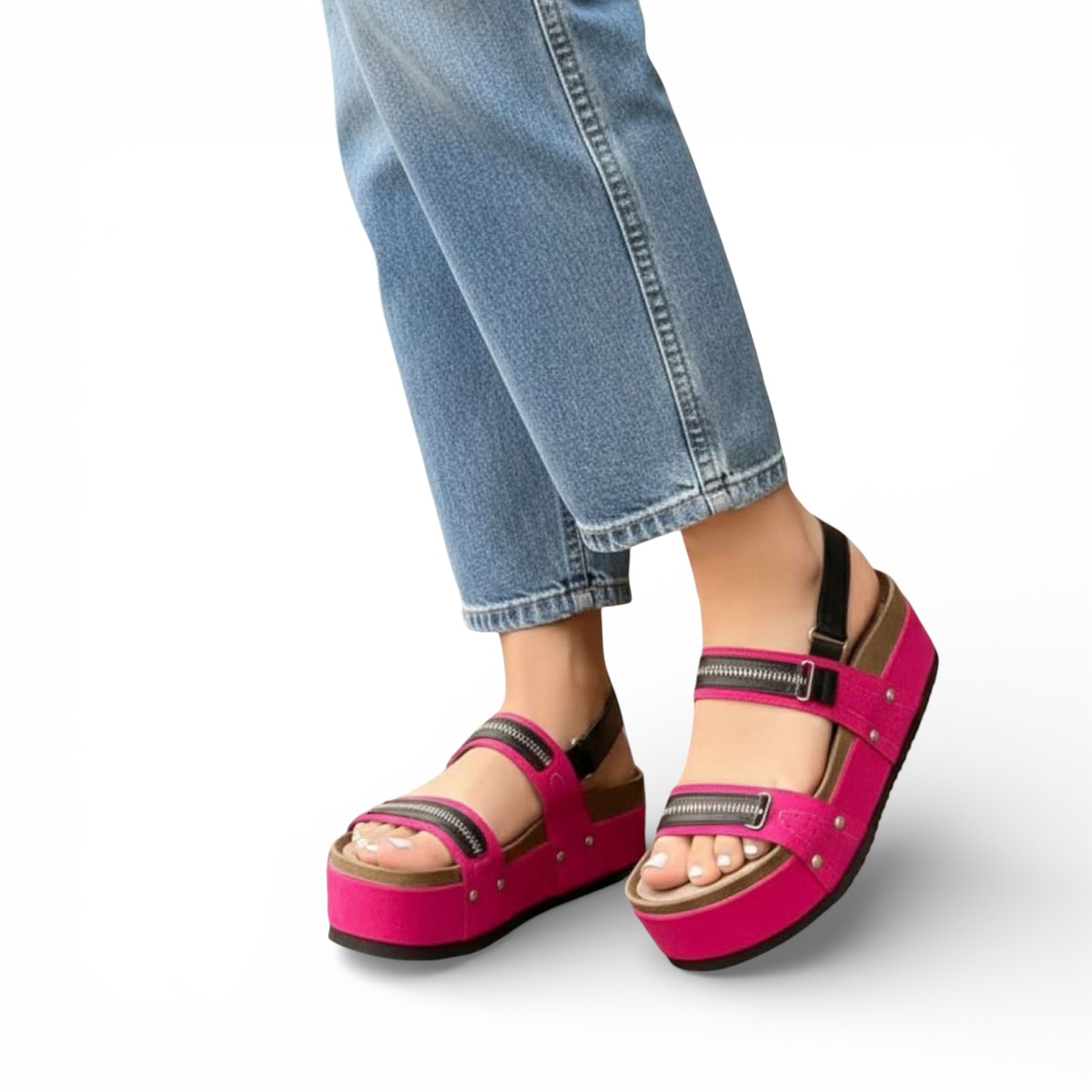 SANDALIA PLATAFORMA CIERRE 1062L-50 COLOR FUCSIA - 2