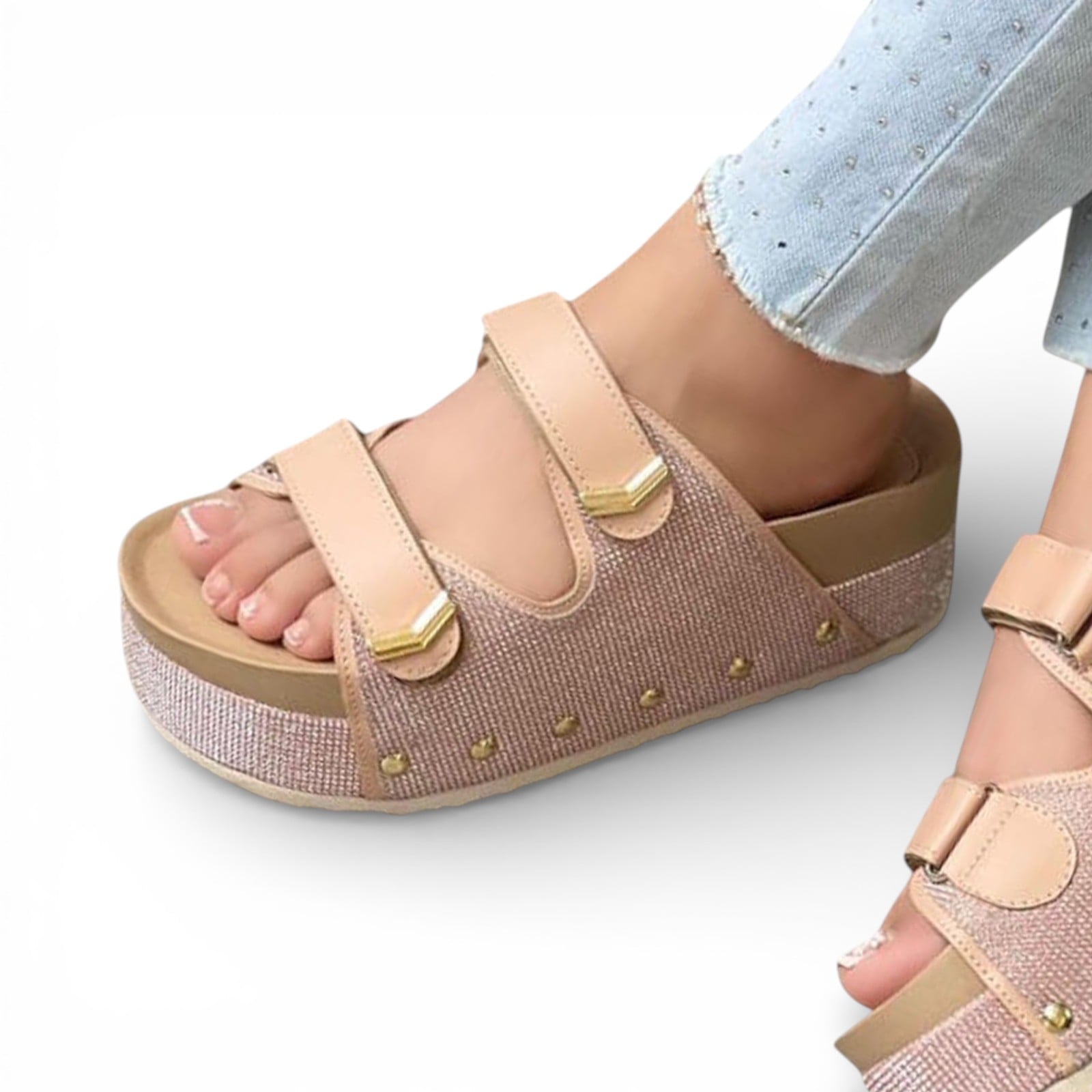 SANDALIA SUECO MUJER PLATAFORMA #5 1299-55 COLOR NUDE - 1
