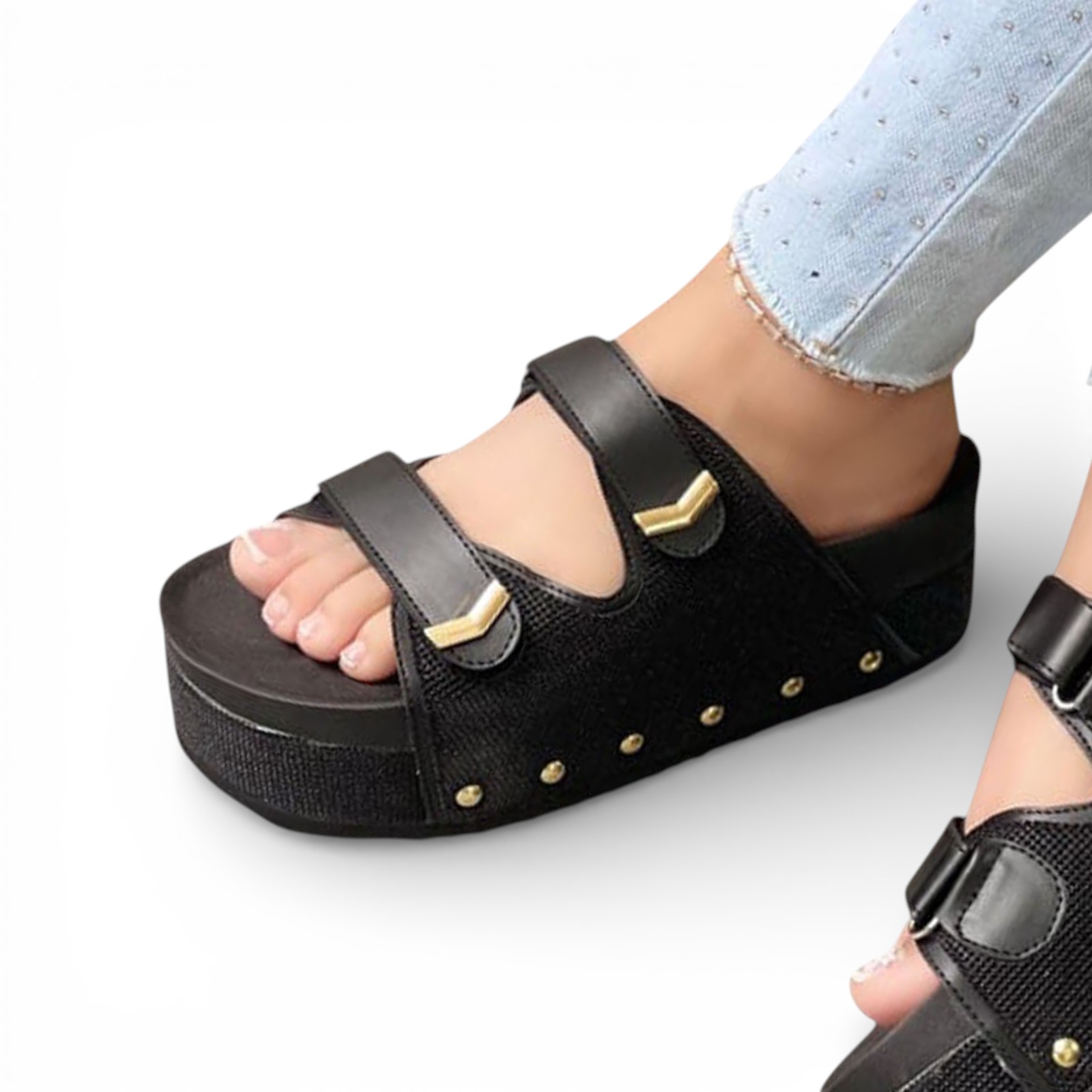 SANDALIA SUECO MUJER PLATAFORMA #5 1299-55 COLOR NEGRO - 1