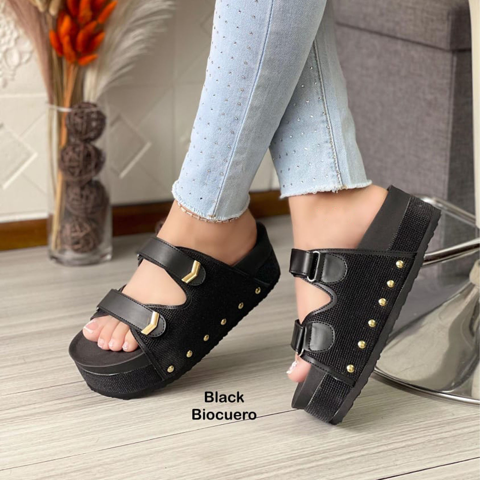 SANDALIA SUECO MUJER PLATAFORMA #5 1299-55 COLOR NEGRO - 3