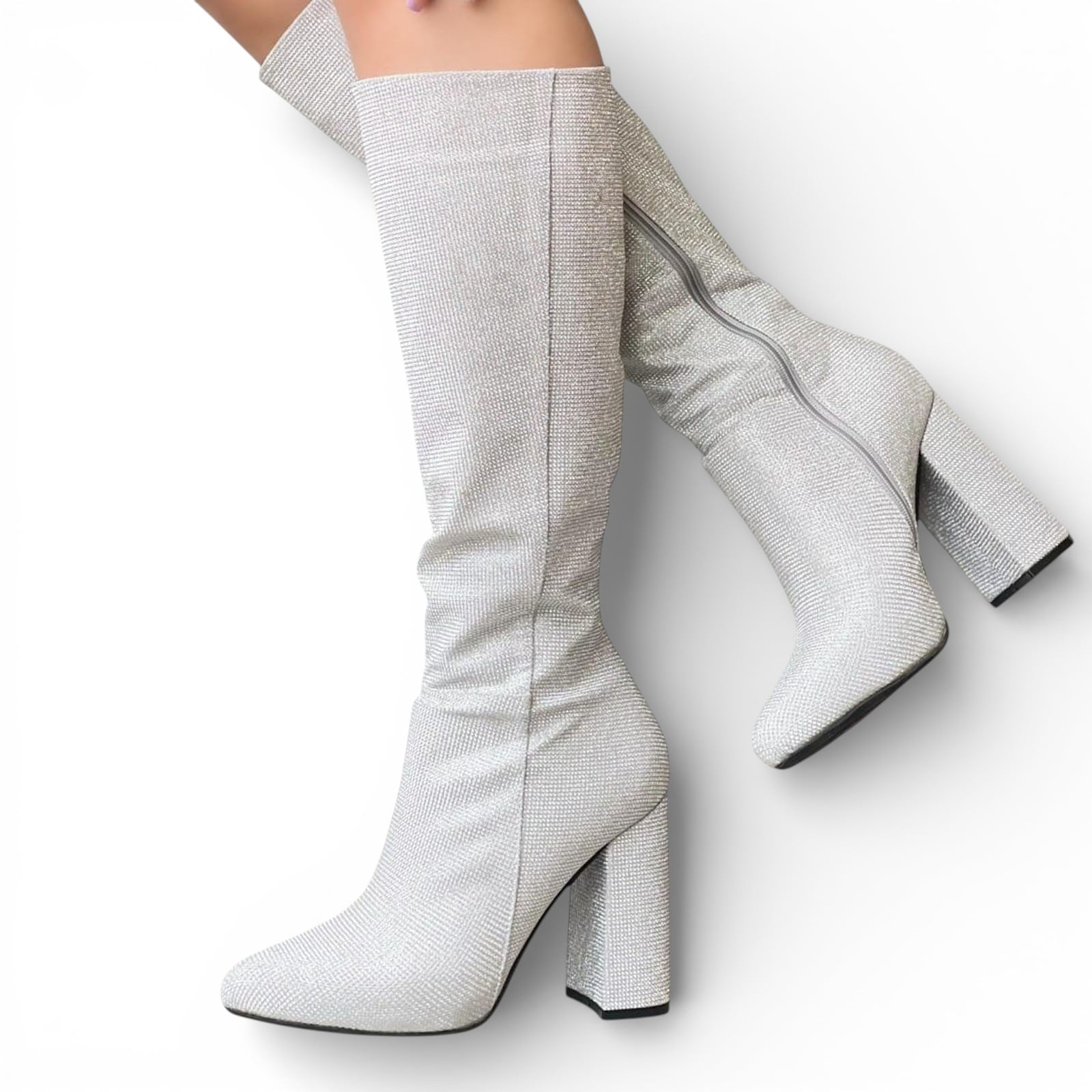 BOTA MUJER 1299-90 TEXTURA TACO #9 COLOR PLATA - 2