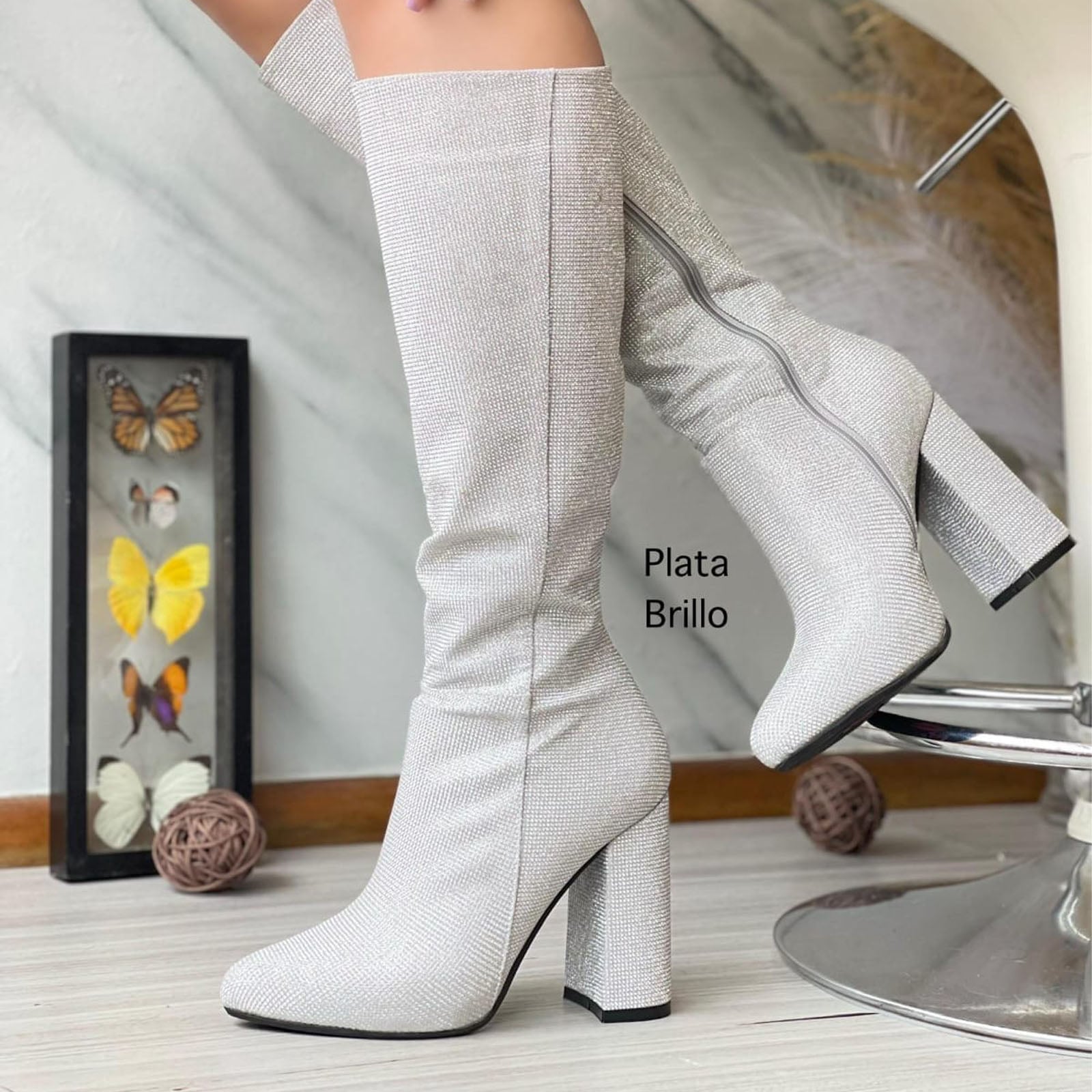 BOTA MUJER 1299-90 TEXTURA TACO #9 COLOR PLATA - 3