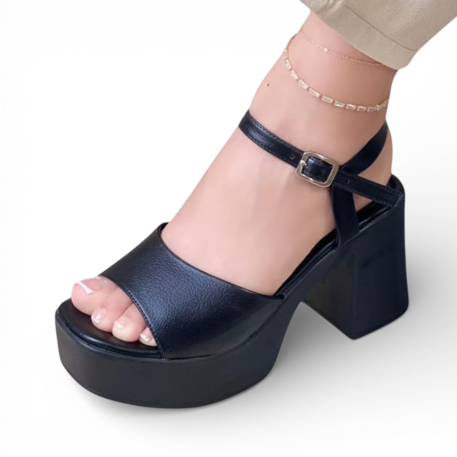 SANDALIA MUJER 1299 - 60 PLANTA P.U CON PLATAFORMA COLOR NEGRO - 1